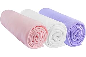 Lot de 3 Draps Housse 60x120 cm Lit Bébé, Berceau, Lit Parapluie 60 x 120 | 100% Coton | Rose Blanc Parme | Extensible Respirant | Sommeil sain | Marque Easy Dort | Oeko-Tex | Fabriqué en Europe