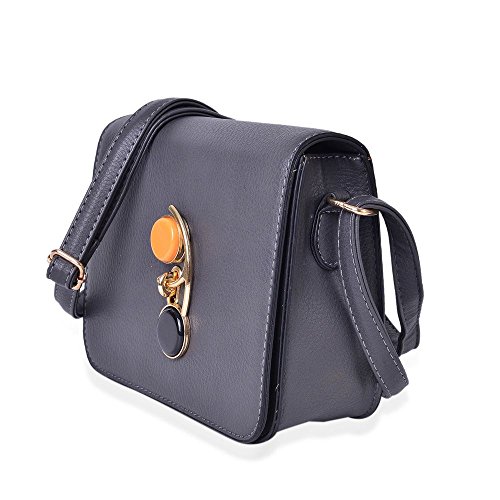 Grey Colour Crossbody Bag with Swing Lock Closure and Adjustable Shoulder Strap