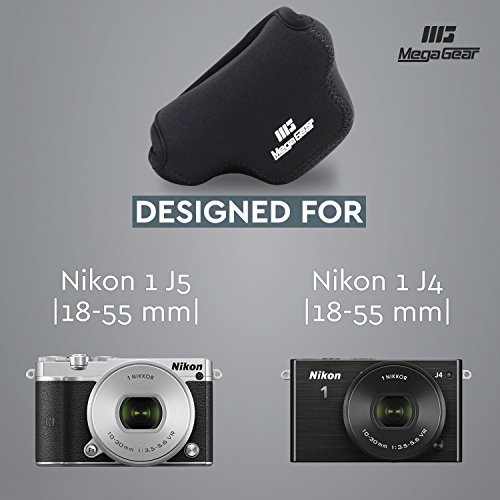 MegaGear Mat  riau L  ger Neoprene Sac photo Housse   tui sacoche pour Nikon 1 J4  Nikon 1 J5 avec 10-30 mm  Noir 