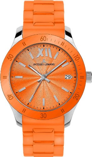 Jacques Lemans Unisex Rome Sports Wrist Watch with Orange Silicone Strap
