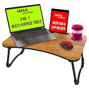 Gizga Essentials Multi-Purpose Portable & Foldable Wooden Desk for Bed Tray, Laptop Table, Study Table (Wooden)