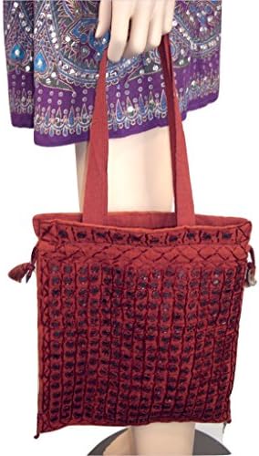 Goethnic Handmade Handbag Shoulder Bag Sling Bag With All-Over Mirror-Work &amp; Shell-Work Rust Red
