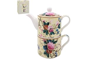 The Leonardo Collection William Kilburn Tea for One, set di teiera e tazza in ceramica, bel regalo per uso domestico, elegante teiera stampata per gli amanti del tè