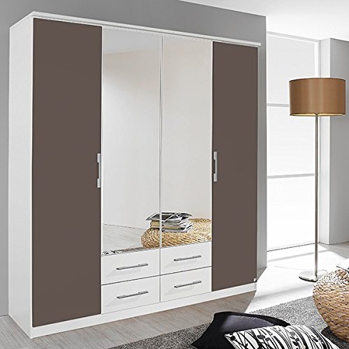 Falttürenschrank weiß / lavagrau 4 Türen B 181 cm / H 212 cm Schrank Kleiderschrank Wäscheschrank Spiegelschrank Kinderzimmer Jugendzimmer
