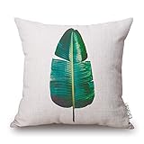 Elviros Dekorativ Baumwoll Leinen Mix Kissenbezug 45 x 53cm - Tropische Blätter