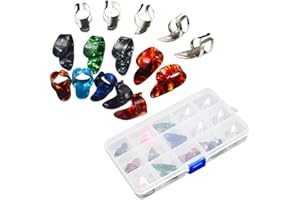 ULTNICE 15pcs Finger Pick Thumb Pick Set Guitar Picks with 15 Grid Case Storage Box
