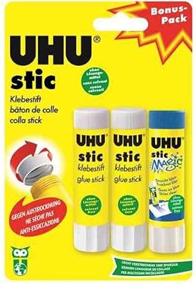 UHU stic - Paquet 2 bâtons de colle stic + 1 bâton de colle stic Magic, sans solvant
