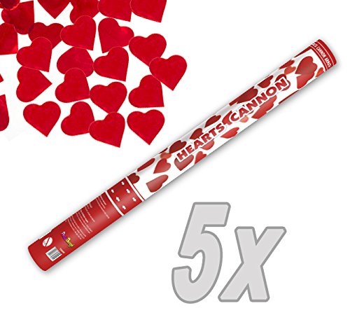 Herz Konfetti Shooter 60 cm XXL ! Popper Kanone Konfettikanone rote Herzen - 5 Stück