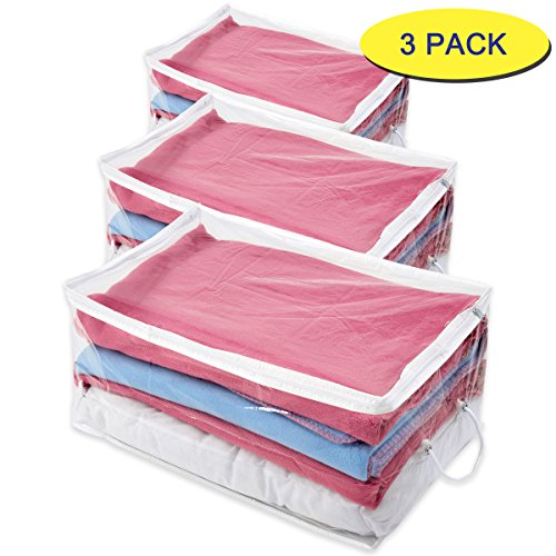 3x Storage Chests - Clear with White Trim - L50xW38xH20cm - Perfect for out of season storage of blankets, bedding and clothing by RUSSEL