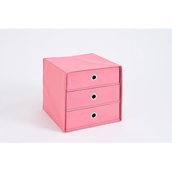 Lhs Kiste Folding Canvas Storage Box Unit With 3 Drawers In Pink