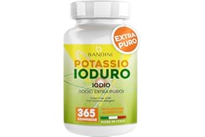Bandini® Ioduro di Potassio, Iodio 365 Compresse (+ 1 Anno), Iodio EXTRA PURO ad Alto Dosaggio, Contribuisce alla Normale Funzione della Tiroide, 100% Vegan, Senza Glutine, Senza Lattosio, No OGM