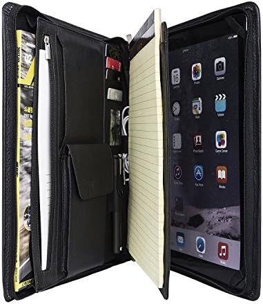 Genuine Leather Padfolio Organizer Litchi Full-grain Professional Zipper Closure Travel Portfolio Case for iPad Pro 12.9 inch