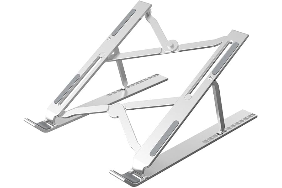 HappyDealsSA Adjustable Laptop Stand Silver, Aluminum Alloy Foldable Riser with Heat Dissipation, 6 Height Settings for 7-15.
