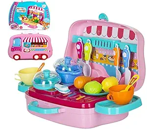 Juxxito Little Chef Kitchen Set for Kids in Chef Carry case - Role Play Fun Toys Gift for Boys Girls Age 3 Years and Up (Kitchen Set)