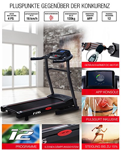 Sportstech F26 Profi Laufband mit Smartphone App Steuerung Pulsgurt im Wert von 39,90 € inklusive – MP3 AUX Bluetooth 4 PS 16 km/h HRC Training – kompakt klappbar verstaubar - 4