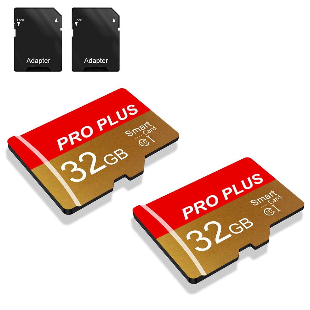 2 Pack Memory Card 32GB with SD Adapter, High Speed Micro SD Card, UHS-I C10 A1 U3 Memory TF Card for Tablet/Mobile Phone/Camera/Car Audio/Game Console (TF162 Red Gold 32GB)