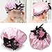 High Quality Women girls Waterproof Bath Shower Cap Hat Ribbon Lace Bowknot Style Sexy and cute (Pink)
