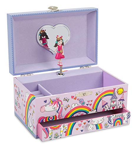 Preisvergleich Produktbild JewelKeeper - Einhorn Prinzessin Musikschmuckbox mit ausziehbarer Schublade, Regenbogen-Glitter-Finish von Rachel Ellen Designs - Tanz der Zuckerfee Melodie