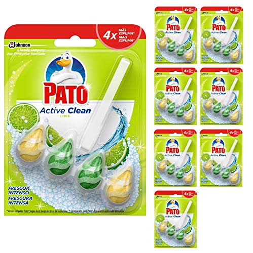 Pato Active Clean Suspension pour toilettes, fraîcheur intense, parfum et désinfection, parfum citron, 1 pièce [Pack de 8]