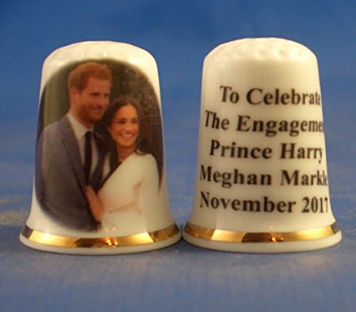 Birchcroft Porcelain China Collectable Thimble - Prince Harry & Meghan Markle Engagement