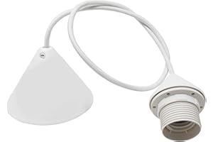 HALOTEC | Colgante E27 Blanco | Rosetón Floron Cónico para lamparas casquillo e27 | Cable Textil 80cm | Arandela para sujetar pantalla |Fabricación Italiana