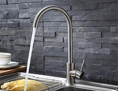 Aladdin [Edelstahl Serie] Bleifrei Einhebel Einzelnes Loch Hoch Bogen Gebürstetes Küchenarmaturen, 360°Schwenkbar Heiß&Kalt Mischer Einteilige Küchenarmatur mit ABS Gasspüler,60cm Zufuhrschlauch für Küche,Badezimmer,Waschraum - 7