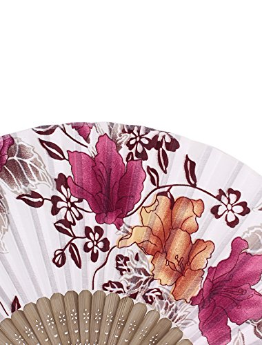 sourcingmap® Stoff Chinesischen Stil Blumenmuster Party Faltreifen Statt Hand-fächer Weiss - 2