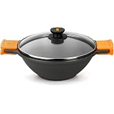 BRA Efficient | Wok/Concave Frying Pan 28 cm, Glass Lid | With silicone handles, cast aluminium with non-stick, suitable for