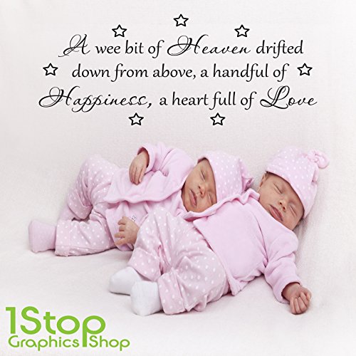 1Stop Graphics Shop - A WEE BIT OF HEAVEN WALL STICKER QUOTE - BABY NURSERY WALL ART DECAL X233 - Colour: Light Grey - Size: Small