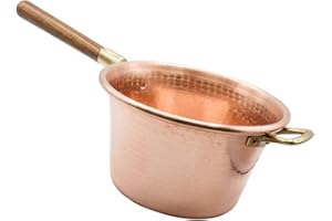 CREARTISTIC Paiolo per Polenta in Rame, 27 cm 4.5L - Manico Legno, 6 Persone, anche per Marmellata, Formaggi, Pentola Martellata a Mano - Made in Italy