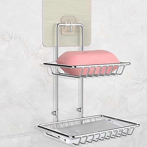 HAIZHEN Soap Basket Double-layer Composite Metal Suction Cups Creative Bathroom Soap Box, Two Colors Are Available Bathroom Accessories ( Color : A , Size : 17.5cm )