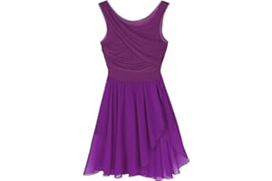 Jugaoge Damen Tanzkleid mit Plissee Ärmellos Ballettkleid Lyrisches Kleid Unregelmäßig Tutu Rock Slip Latein Tango Samba Salsa Bekleidung