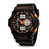 TOPCABIN Jungen Uhren Mädchen Uhren Kinder Mode Einfach LED Analog Sportuhr Digital Armbanduhr Wasserdichte Casual Uhr Silikonband Kalender Wecker für Herren Uhren Orange