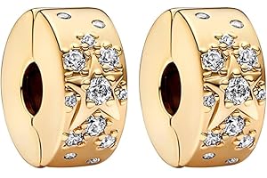 TOFBS 2 PCS Women's Charms for Bracelets Necklaces 925 Sterling Silver Sun Moon Star Clip Spacer Stopper Charm Cubic Zirconia Pendant Bead Jewelry Birthday Gifts for Girls Mum Wife