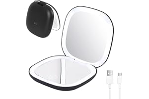 ZAKVOP Espejo Maquillaje con Luz, Espejo Aumento 10x, Espejo Pequeño de Viaje Ajustable en Color de Luz, Luces Espejo Maquillaje Recargable, Espejo de Mano de Bolsillo Pequeño y Plegable