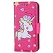 Produktbild iPod Touch 5 / Touch 6 Hülle, Chreey Niedlich [Regenbogen Einhorn] Glitzer Handyhülle Premium PU Leder Tasche Flip Wallet Cover mit Standfunktion Kartenfach Schutzhülle [Rose Rot]