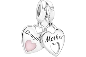 Feitery La familia Charm Compatible Pandora Pulsera y Collar Cordate Abalorios para Mujer Collar Charms Originales Regalo día de la Madre