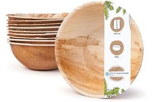 BIOZOYG 100x Cuenco de hoja de palma 425 ml redondo - Plato hondo desechable para sopa, cuenco para ensalada compostable - Vajilla de fiesta sostenible