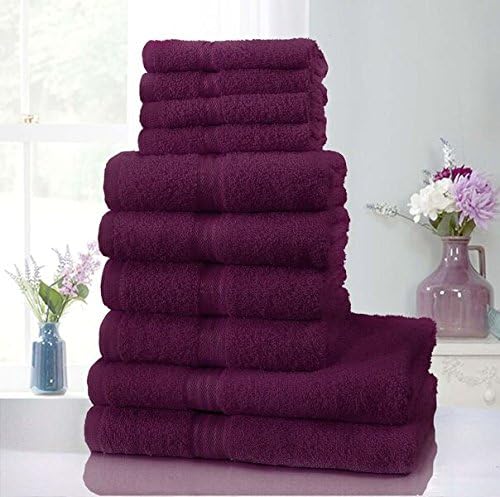 2 Bath Towel,4 Face Towels, 4 Hand Towels 100% Egyptian Cotton 10 pcs Set at incredible price of just £ 16.99 (Plum)