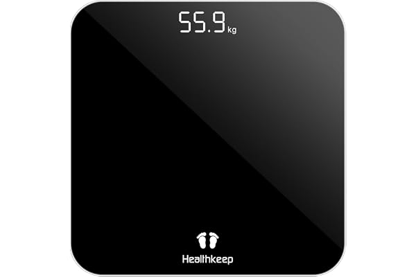 Healthkeep Balance Pese Personne Numérique, Haute Précision avec Affichage Lumineux, Technologie Step-On 5mm Verre Trempé, Haute Précision à 180kg/ 400lb