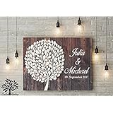 70x50 cm, Gästebuch, Hochzeitsbaum, Wedding Tree, Alternative Gästebuch, Leinwanddruck - Baum, Leinwand, Keilrahmen und Holz Motiv