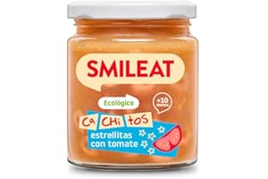 Smileat - Tarrito de Ca-Chi-Tos de Estrellitas con Tomate - Ecológico, Sin Azúcar Añadido, Sin Sal, Sin Gluten, Sin Leche, Sin Huevos - Ideal para peques a Partir de 10 Meses - 230g