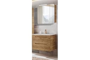 ‎LOMADOX Lomadox Badmöbel Waschplatz Set mit 81 cm Waschtisch & LED-Spiegelschrank, Wotan Eiche Nb., B/H/T ca. 81/200/46 cm