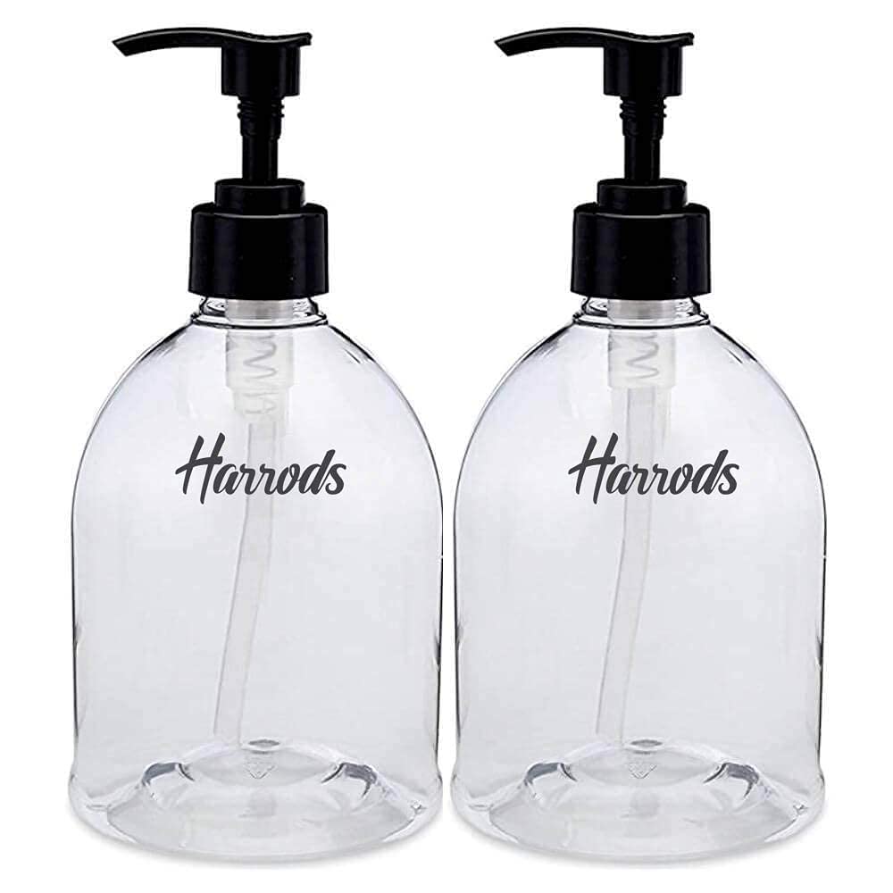 Harrods Transparent Pump Bottle 300 ml (Pack of 2) - Versatile Solution for Oil, Liquid, Sanitizers, Shampoo & Soap