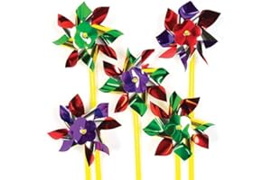 Baker Ross Hand Windmills - Pack of 12, for Children to Assemble and Play With, Great for Outdoor Activities for Boy and Girls, Christmas Stripes, (W21A)