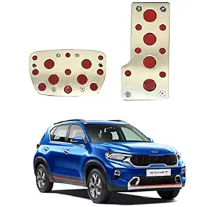 Oshotto 2 Pcs Non-Slip Automatic Transmission CS-04 Car Pedals Kit Pad Covers Set Compatible with Kia Sonet (Red, Chrome)