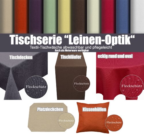Textil Tischdecke Leinen-Optik 160cm rund mit FLECK-Schutz grau *abwaschbar* Farbe wählbar - 3
