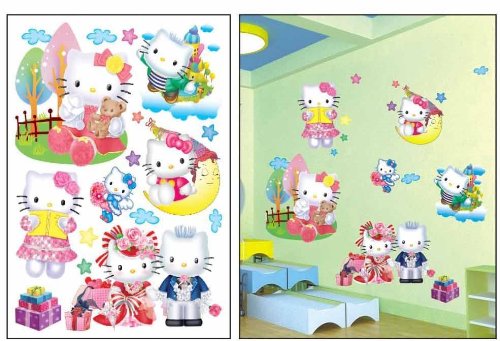 Hallo Kitty 3d Effekt Wandsticker Hello Kitty Wanddekoration Kinder Wandbild Aufkleber - 3
