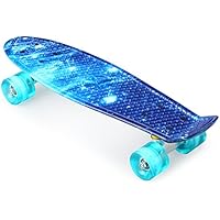 ENKEEO Fish Board Mini Cruiser Skateboard 57cm 4 PU Ruote per Principiante Bambini, Giovani e Adulti, Ocean