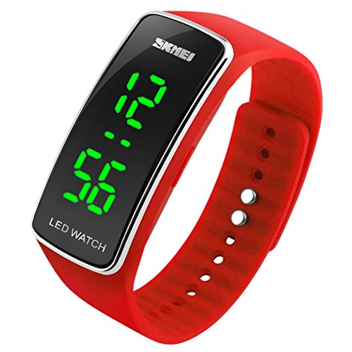 Panegy - Reloj Digital de Estilo Deportivo Silicona con LED para Niños-Color Rojo